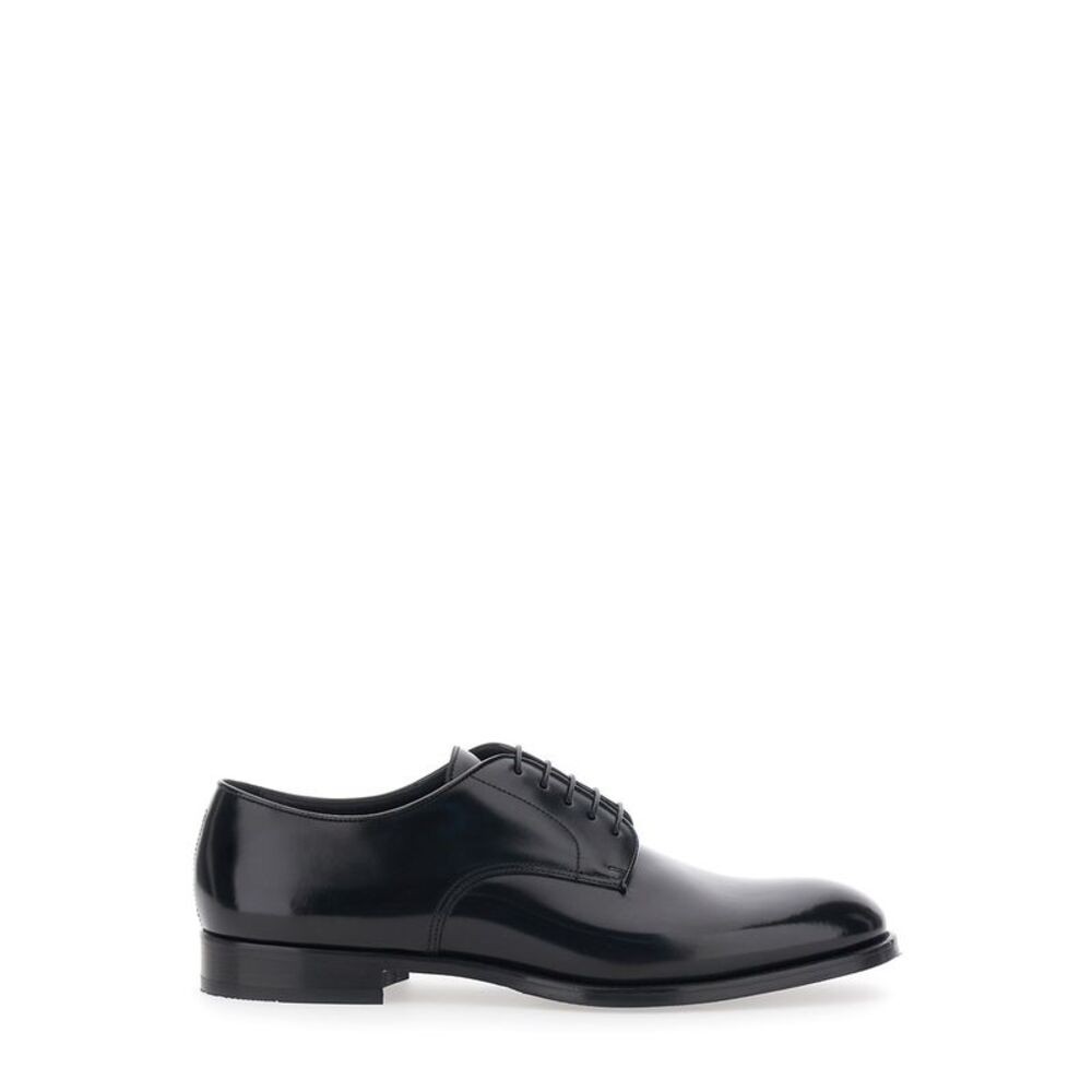 Doucal's Men Black Derby Shoes In Polished Leather Men